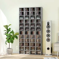 HOMCOM Raft Bibliotecă Pentru CD-uri cu 12 Polițe pentru 204 CD-uri, din MDF și PAL, 21 x 20 x 175 cm, Gri(m-9)