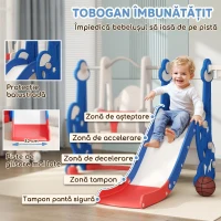 AIYAPLAY Tobogan copii 4 în 1 cu leagăn, scară de cățărare și coș de baschet, 18-48 luni, albastru închis(m-5)