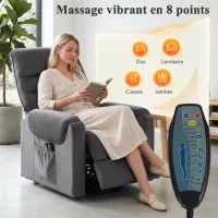 HOMCOM Fauteuil releveur électrique massage vibration et chaleur, fauteuil relax électrique en velours, gris foncé(m-5)