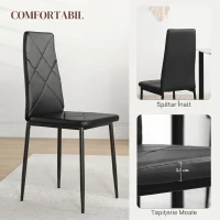 HOMCOM Set de 2 Scaune de Sufragerie Moderne cu Spătar Înalt din Piele Ecologică și Oțel, 41x50x97 cm, Negru(m-6)
