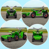 HOMCOM ATV Electric pentru Copii cu Remorcă, Pedală, Mers Înainte și Înapoi, 2,5 km/h, 18-36 Luni, Verde(m-8)