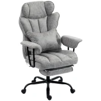 HOMCOM Silla de oficina con masaje de 6 puntos y calor, silla de escritorio con reposapiés, soporte lumbar y asiento amplio, Gris(m-1)