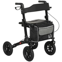 HOMCOM Déambulateur 4 roues pliable, rollator en aluminium léger, siège rembourré, dossier, poignée réglable, 69x64x98,5cm noir(m-1)