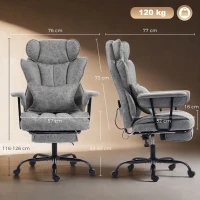 HOMCOM Silla de oficina con masaje de 6 puntos y calor, silla de escritorio con reposapiés, soporte lumbar y asiento amplio, Gris(m-3)