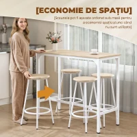 HOMCOM Set de Dining 5 Piese cu Bar 110 x 50 x 89,5 cm și Scaune Ø30 x 60,5 cm din Lemn și Metal Nuanță Lemn și Alb(m-5)