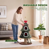 PawHut Cat Tree, Christmas Cat Tower with Dual Condos, Sisal Ladder, Jute Posts, Anti-Tip Rope, Hanging Balls, 60 x 60 x 132 cm(m-8)