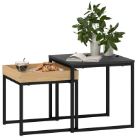 HOMCOM Lot de 2 tables basses gigognes carrées, tables gigognes de salon avec cadre en acier, style moderne, noir(m-11)