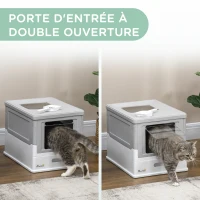 PawHut Maison de toilette pour chat pliable double porte battante et supérieure pelle fourni 47,5 x 35,5 x 36,7 cm gris(m-8)