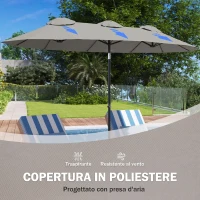 Outsunny Ombrellone Doppio Inclinabile a 45° con Manovella e Prese d'Aria, in Acciaio e Poliestere, 285x147x227 cm, Grigio(m-7)
