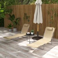 Outsunny Set of Two Steel Frame Sun Loungers, with Reclining Backs - Brown(m-10)