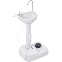 Outsunny Évier de camping portable, lavabo portable pour camping, station lavage avec roues, distributeur de savon gris(m-12)