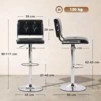 HOMCOM Set de 2 scaune de bar, înălţime reglabilă, rotativ 360°, şezut captuşit, spătar şi suport pentru picioare, negru(m-3)