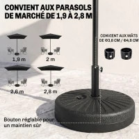 Outsunny Pied de parasol rond socle de parasol base de lestage sable et eau pour parasols Ø 38/48 mm acier HDPE 51L x(m-4)