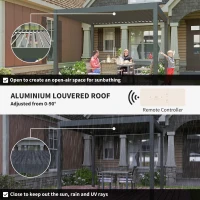 Outsunny 3 x 3(m) Electric Louvered Pergola with LED Lights, Aluminium Pergola Hardtop Gazebo with Remote, Adjustable Roof and Drainage System, Water and UV Proof(m-14)