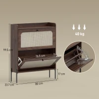 HOMCOM Shoe Cabinet with 2 Flip Drawers, Boho Narrow Shoe Storage Cabinet, Dark Brown(m-3)