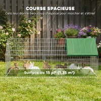 PawHut Parc Enclos Cage Lapin Extérieur avec Portes Verrouillables et Protection Pare-Soleil Toit, Acier, 180x75x75 cm, Vert(m-4)