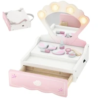 AIYAPLAY Kids Vanity Table, Portable Girls Dressing Table with Lights, Mirror, Drawer, Accessories, Gift for Girls 3-6 Years(m-15)