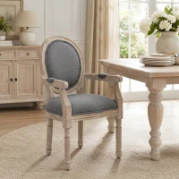 HOMCOM Chaise de Salle à Manger Chaise de Salon médaillon Style Louis XVI Bois Massif patiné sculpté Tissu Lin Gris(m-2)