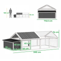 PawHut Poulailler pour poules cage à poule avec nichoir porte et toit ouvrable pour 4 et 8 poules 240 x 112,5 x 76 cm blanc(m-3)