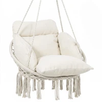 Outsunny Hanging Chair Outdoor Hammock Chair with Soft Cushion, Cotton Rope Boho Style Swing Chair, Hanging Garden Swing Seat for Indoor Outdoor, Cream White(m-1)
