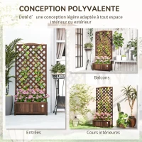 Outsunny Jardinière avec Treillis bac à Fleurs 76 x 36 x 170 cm Fond à Lattes Bois Sapin pré-huilé marron foncé(m-4)