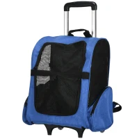PawHut Sac de transport à roulettes pour chien 2 en 1 trolley chariot sac à dos pour chien chat avec poignée téléscopique, sacs de rangement, aérations, attache de sécurité, 42 x 25 x 55 cm, bleu(m-13)