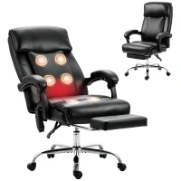 HOMCOM Scaun de birou cu masaj vibrant și încălzire, scaun ergonomic din PU cu înălțime reglabilă, Negru(m-9)