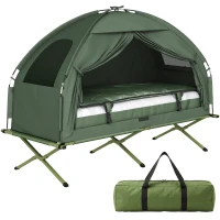 Outsunny 1 person Foldable Camping Tent w/Sleeping Bag Air Mattress Outdoor Hiking Picnic Bed cot w/Foot Pump(m-1)
