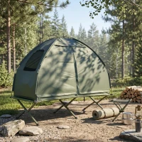 Outsunny 1 person Foldable Camping Tent w/Sleeping Bag Air Mattress Outdoor Hiking Picnic Bed cot w/Foot Pump(m-9)