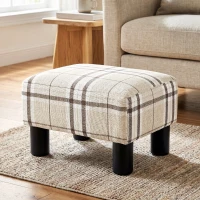 HOMCOM Linen Fabric Footstool Ottoman Cube with 4 Plastic Legs, Multi-colored(m-14)
