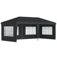 Outsunny Pavillon ca. 3x6m Wasserdicht Pop-up Faltpavillon mit 4 Seitenwänden, Fenster UV-Schutz Tragetasche Schwarz(m-1)