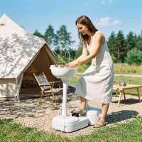 Outsunny Évier à Main Portable Station de Lavage Camping Jardin Extérieur Voyager avec Réservoir d'Eau 17L Gris(m-10)