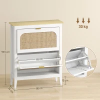 HOMCOM Narrow Shoe Cabinet, Boho Slim Shoe Storage Cabinet with 2 Flip Drawers, Holds 14 Pairs, White(m-3)