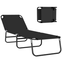 Outsunny Foldable Sun Lounger with 5-Position Adjustable Backrest, Outdoor Portable Recliner Chaise Lounge Chair with Oxford Fabric for Patio, Beach, Garden, Camping, Black(m-1)