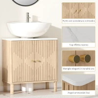 HOMCOM Mobile Sottolavabo a 2 Ante con Ripiano Effetto Marmo e Mensola Regolabile, Rovere(m-6)