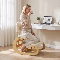 HOMCOM Scaun ergonomic pentru genunchi, scaun genunchi cu spătar, aspect cord, scaun de birou pentru acasă, birou, meditație, alb crem(m-2)