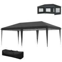 Outsunny Pavillon ca. 3x6m Wasserdicht Pop-up Faltpavillon mit 4 Seitenwänden, Fenster UV-Schutz Tragetasche Schwarz(m-11)