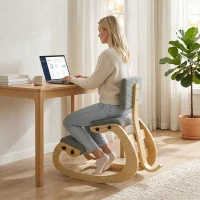 HOMCOM Cadeira de Joelhos Ergonômica, Banco de Joelhos com Encosto, Visual Cotelê, Cadeira de Escritório para Casa, Escritório, Meditação, Cinza Escuro(m-6)