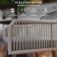 Outsunny 4 Seater Rattan Dining Set, Rattan Garden Furniture Set with Parasol Hole, Outdoor Dining Table and Chairs Set with Cushions, Round Glass Top Table for Patio, Balcony, Light Brown(m-4)