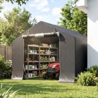 Outsunny Garage Moto per Esterno Portaoggetti 3x3 m Impermeabile con Porta e Prese d'Aria Avvolgibili, per Biciclette e Attrezzi, Grigio Scuro(m-8)