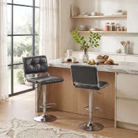 HOMCOM Bar Stools Modern PU Leather Adjustable Breakfast Bar Stools Backrest Set of 2 Grey(m-9)
