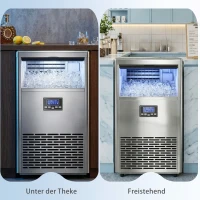 HOMCOM Gewerblicher Eiswürfelbereiter 45 kg/24 Std., Edelstahl, mit 13 kg Speicher, Selbstreinigung, Silber(m-8)