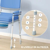 HOMCOM Sedia 5 in 1 per WC e doccia con altezza regolabile e secchio rimovibile, celeste(m-5)