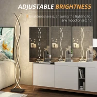 HOMCOM LED Stehlampe Wohnzimmer Dimmbar Stehleuchte mit Fußschalter, Doppelter Spiralenform für Schlafzimmer Wohnzimmer Schwarz(m-5)