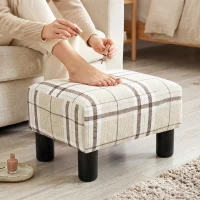 HOMCOM Linen Fabric Footstool Ottoman Cube with 4 Plastic Legs, Multi-colored(m-6)