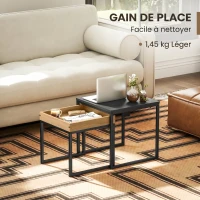 HOMCOM Lot de 2 tables basses gigognes carrées, tables gigognes de salon avec cadre en acier, style moderne, noir(m-6)