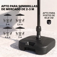 Outsunny Base de Sombrilla Parasol de Playa Pies Soporte de Sombrilla Patio Jardín Lleno de Agua de 20 kg y Arena de 30 kg 46x45x26cm HDPE Negro(m-5)