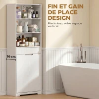 HOMCOM Meuble de salle de bain haut, 2 portes à fermeture douce, tiroir, 3 compartiments ouverts et étagères réglables, blanc(m-6)