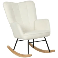 HOMCOM Fauteuil à bascule rocking chair revêtement effet laine bouclée, structure en acier 71 x 98 x 101 cm blanc(m-12)