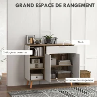 HOMCOM Meuble de rangement buffet cuisine 1 tiroir 1 placard double porte 3 étagères réglables 95 x 35 x 85 cm blanc(m-4)